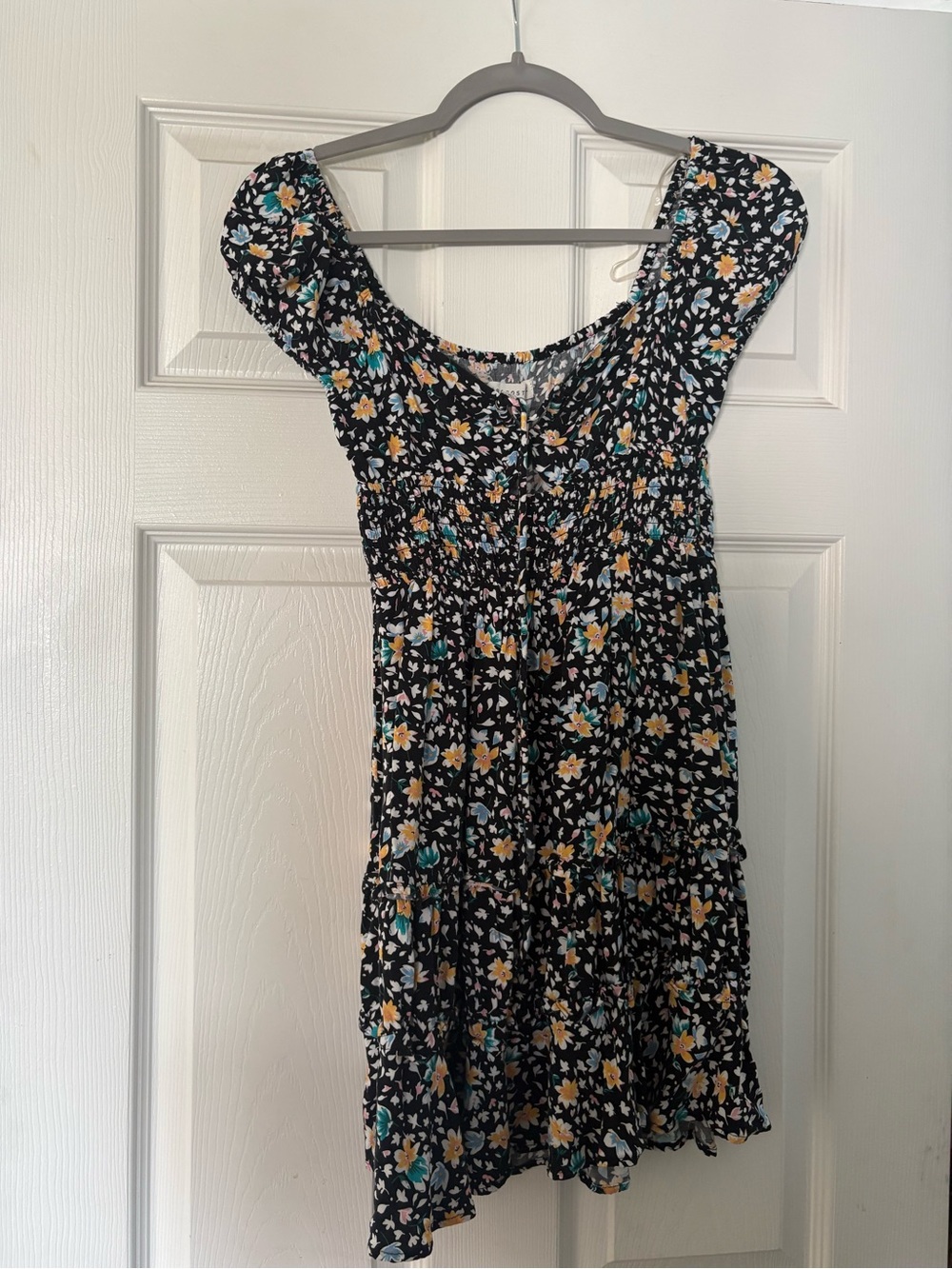 Black Floral Smocked Sundress - Women's